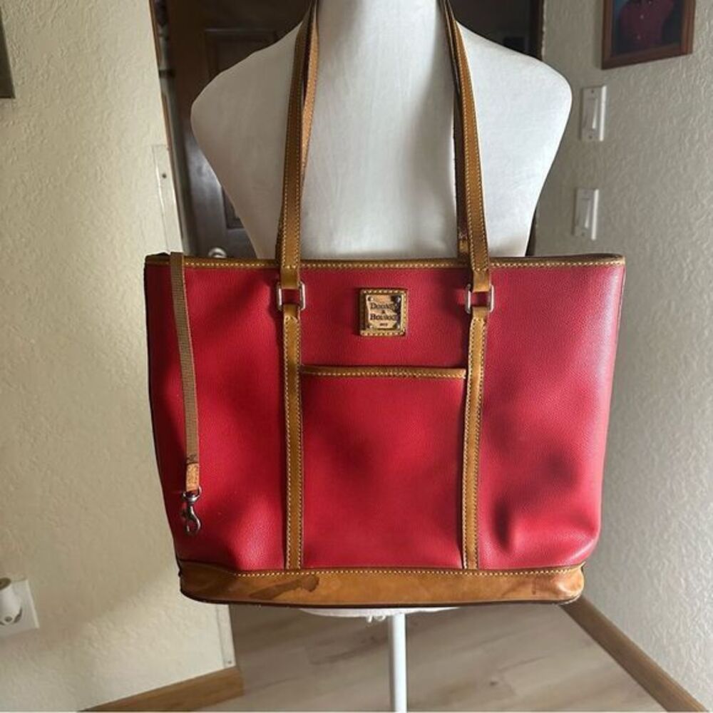 Dooney & Bourke 1975 Ruby Red Pebbled Shoulder Bag Bring Leather Straps Trim